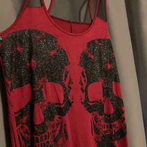 Used (gently) Red Glitter covered Skull Tank Top